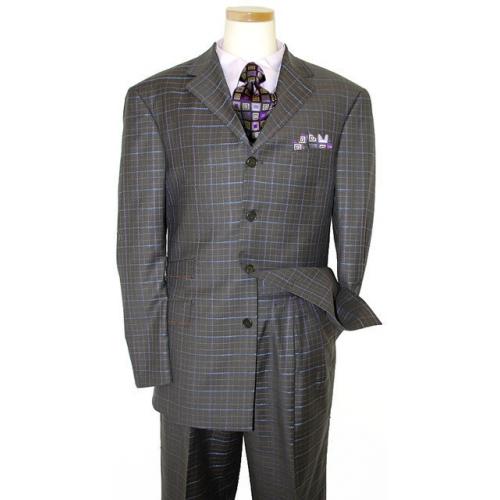 Azione  by Zanetti Black With Lavender/Purple/Mauve/Royal Blue Windowpanes Super 120's Wool Suit TQ40319